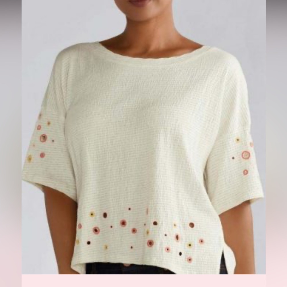 Anthropologie Postmark Cream Multicolor Circles Blouse L